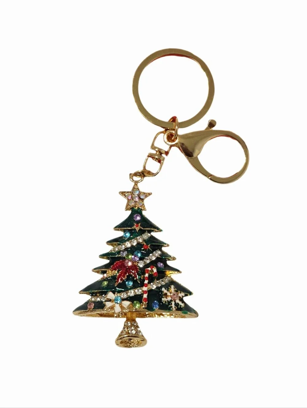 Holiday Christmas Tree Keychain Bag Charm Crystals Gold-tone - NWT